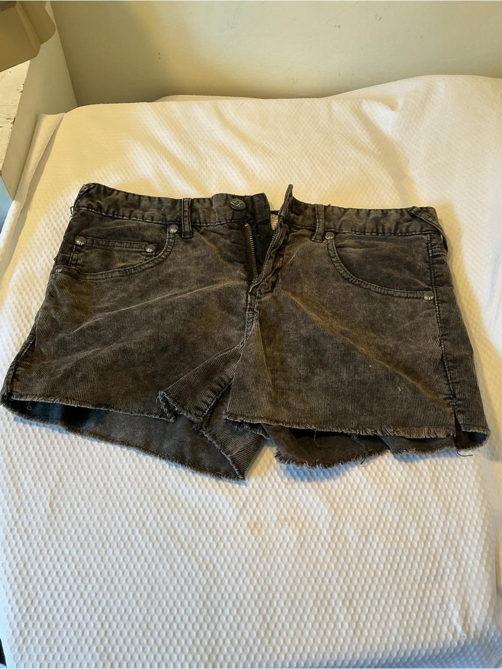 Free People Washed Black Corduroy Cutoff Shorts